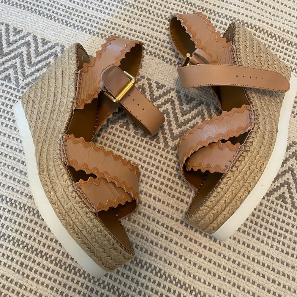 New Chloe Scalloped Glyn Espadrille Wedge Sandals - Picture 7 of 10